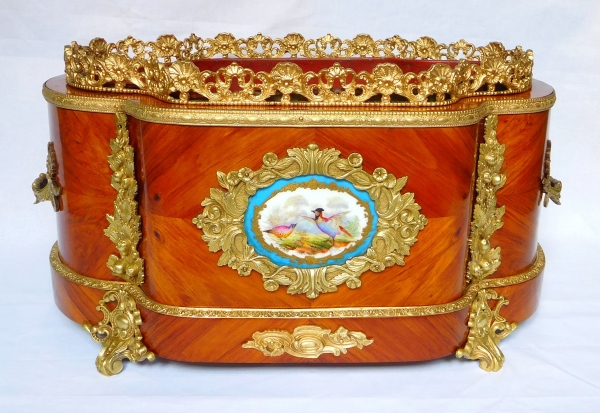 Large rosewood ormolu and porcelain planter, Maison Vervelle - Paris - circa 1850