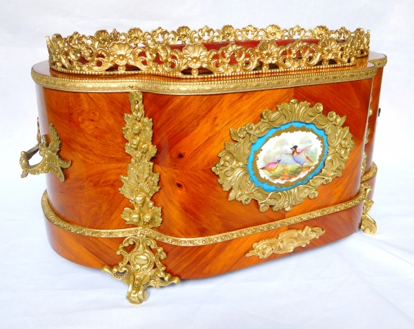 Large rosewood ormolu and porcelain planter, Maison Vervelle - Paris - circa 1850