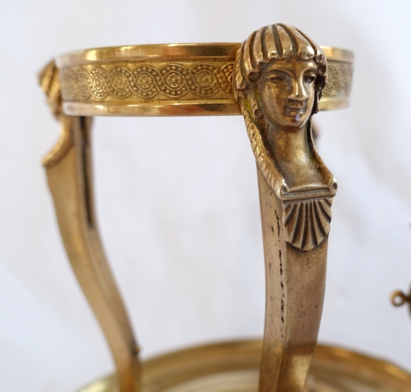 Lampe veilleuse en bronze doré et sa verrine bleue - époque Empire - Retour d'Egypte