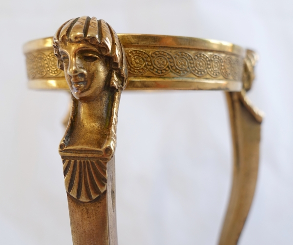 Lampe veilleuse en bronze doré et sa verrine bleue - époque Empire - Retour d'Egypte