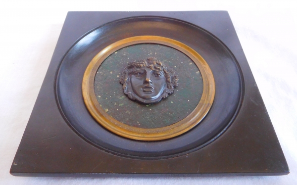 Miniature portrait of Bacchus, patinated bronze on a porphyry background, 19th century