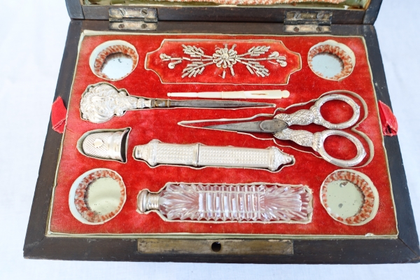 Early 19th century sterling silver sewing set, Charles X period circa 1820 - 1830