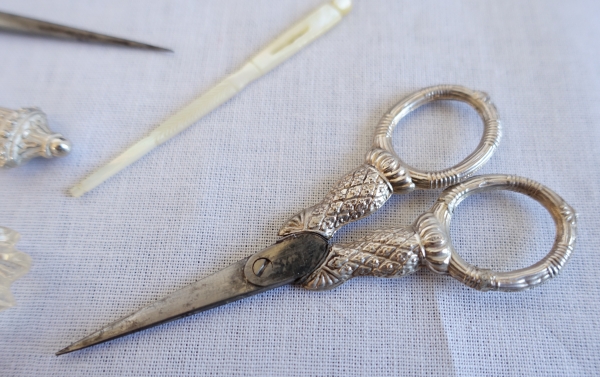 Early 19th century sterling silver sewing set, Charles X period circa 1820 - 1830