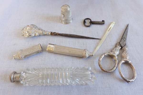 Early 19th century sterling silver sewing set, Charles X period circa 1820 - 1830