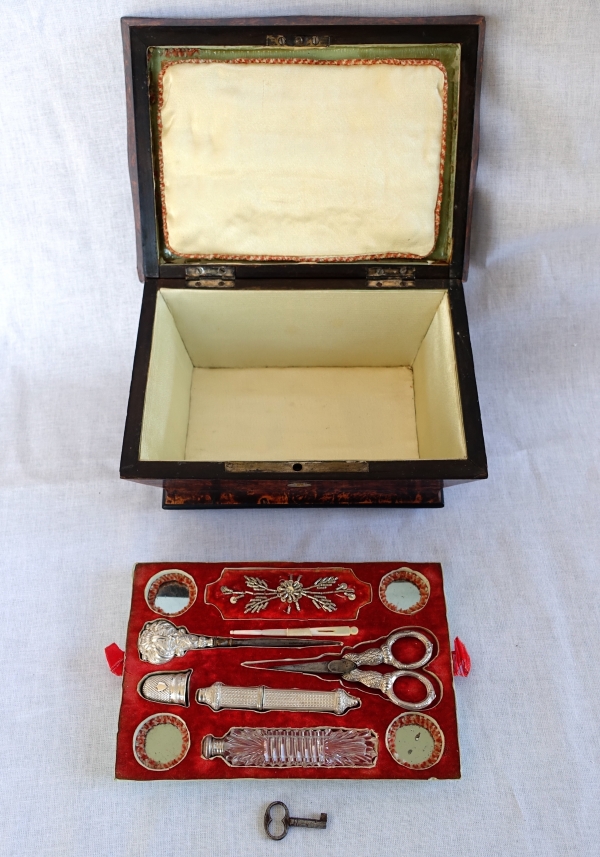 Early 19th century sterling silver sewing set, Charles X period circa 1820 - 1830