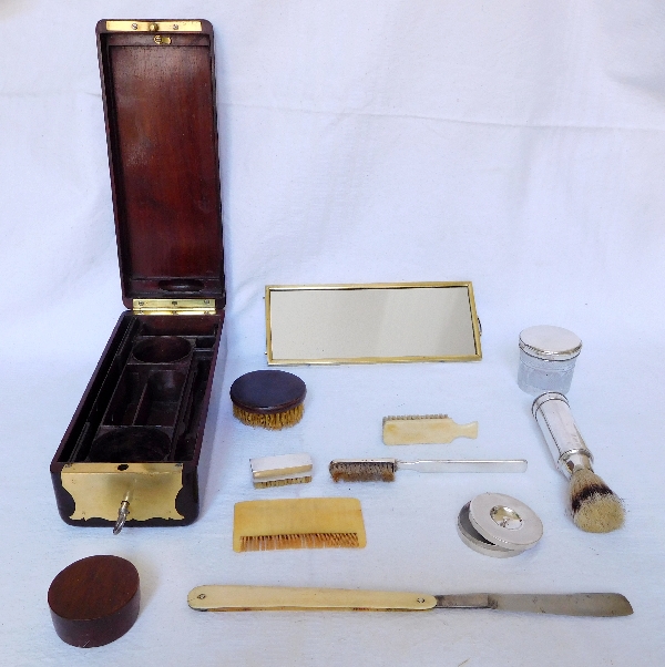 Aucoc Empire officer travel set, mahogany, crystal, sterling silver, circa 1820
