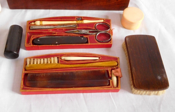Empire mahogany travel set for an officer, 20 pieces - early 19th century