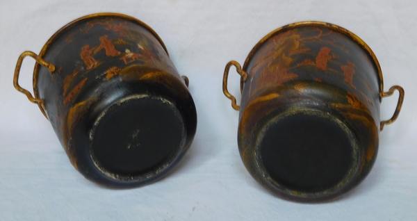 Pair of lacquered iron planters, chinese style decoration, early 19th century