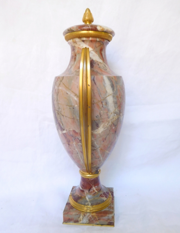 Pair of Louis XVI style vases, ormolu and marbre Art Deco production