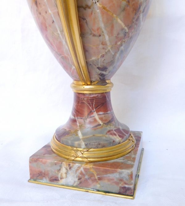 Pair of Louis XVI style vases, ormolu and marbre Art Deco production