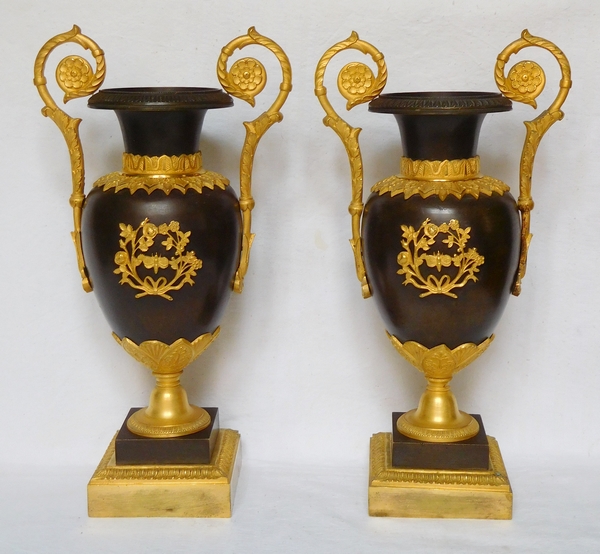 Pair of patinated bronze and ormolu vases - Empire style circa 1820