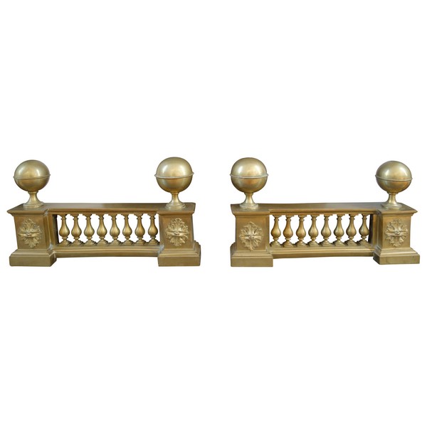 Pair of large Louis XVI ormolu andirons, late 18th century