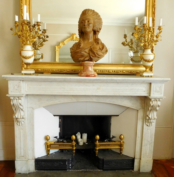 Pair of large Louis XVI ormolu & patinated bronze andirons - early 19th century circa 1800