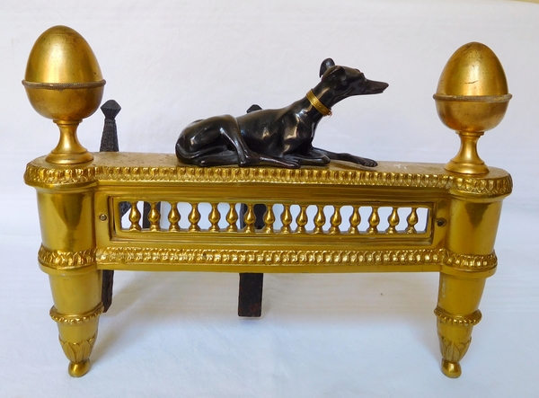 Pair of large Louis XVI ormolu & patinated bronze andirons - early 19th century circa 1800