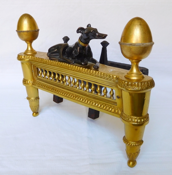 Pair of large Louis XVI ormolu & patinated bronze andirons - early 19th century circa 1800