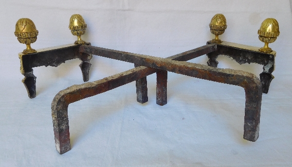 Pair of Louis XVI style bronze andirons, late 19th century