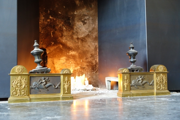 Pair of gilt bronze andirons, Empire Restoration period - early 19th century
