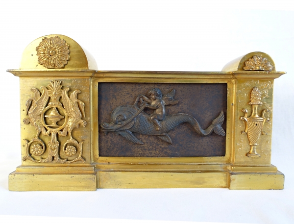 Pair of gilt bronze andirons, Empire Restoration period - early 19th century