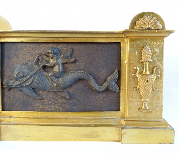 Pair of gilt bronze andirons, Empire Restoration period - early 19th century