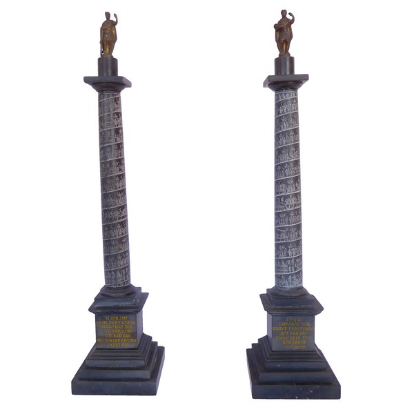 Pair of marble and bronze Trajan's columns, Grand Tour souvenir, early 19th century