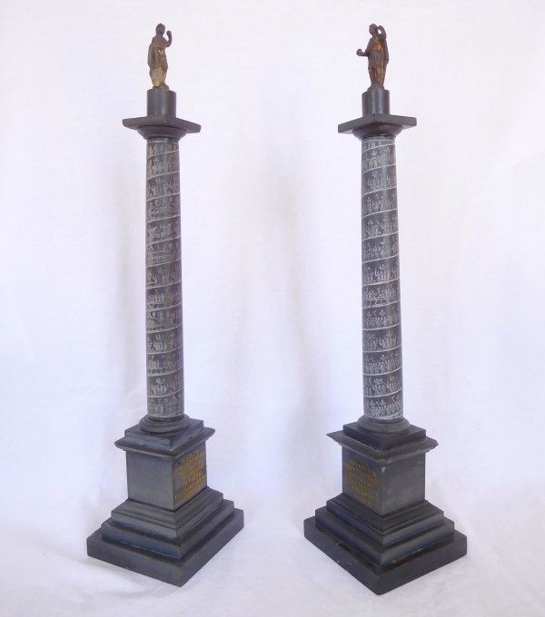 Pair of marble and bronze Trajan's columns, Grand Tour souvenir, early 19th century