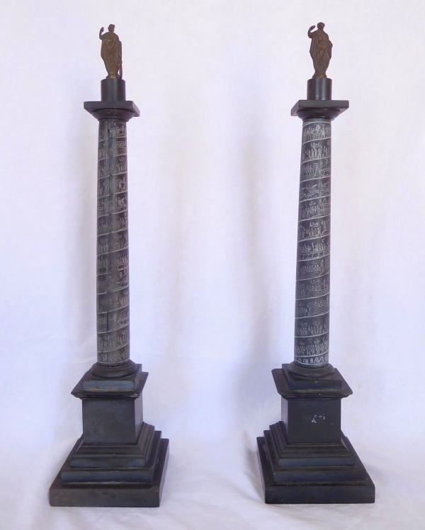 Pair of marble and bronze Trajan's columns, Grand Tour souvenir, early 19th century