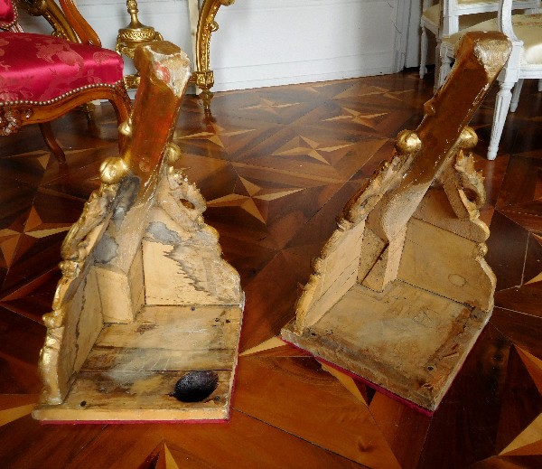 Pair of large Regence style gilt wood corner consoles - France mid 19th century