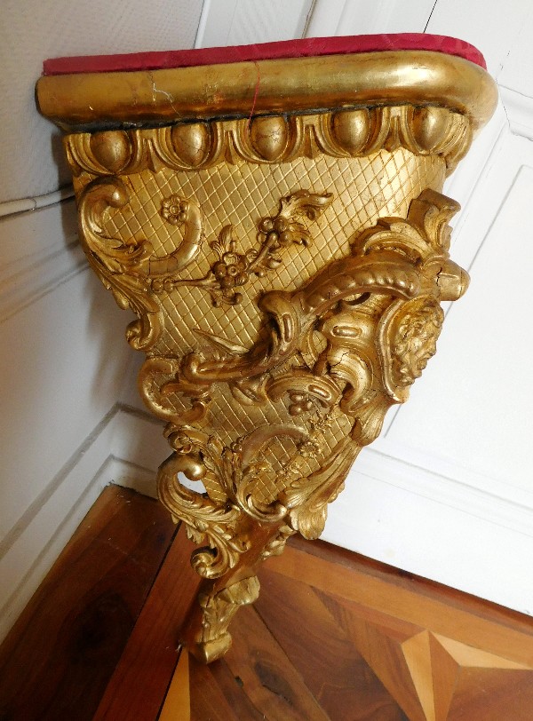 Pair of large Regence style gilt wood corner consoles - France mid 19th century