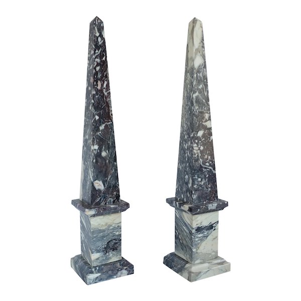 Pair of tall marble obelisks - 55cm - neocalassical decoration