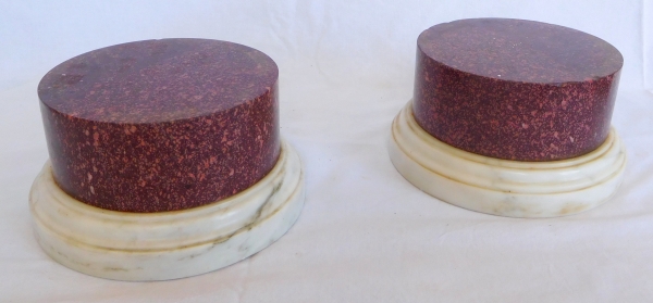 Pair of large porphyry marble bases, Louis XVI style, 20th century Italian production