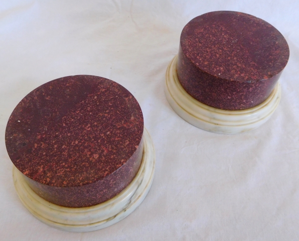 Pair of large porphyry marble bases, Louis XVI style, 20th century Italian production