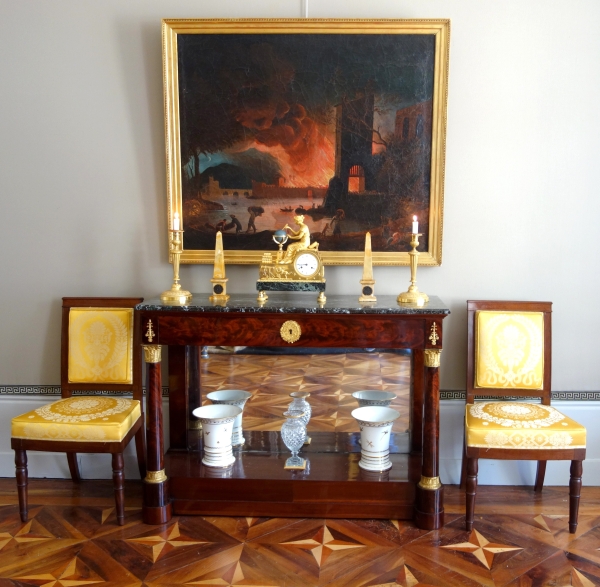 Paire d'obélisques en marbre jaune de Sienne et bronze patiné - style Empire Restauration