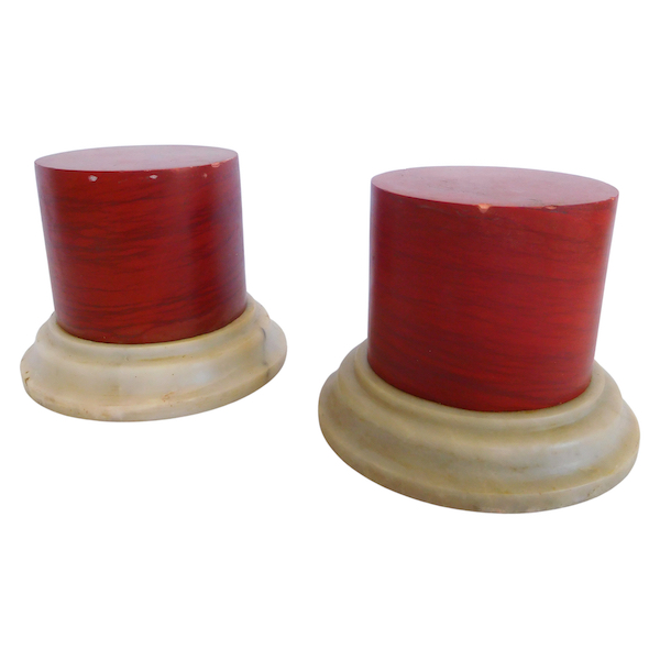 Pair of red marble bases, Louis XVI style, 20th century Italian production