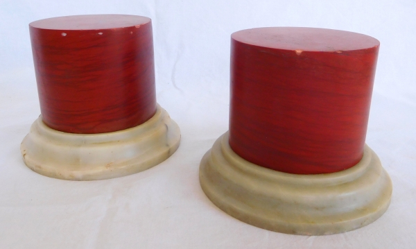 Pair of red marble bases, Louis XVI style, 20th century Italian production