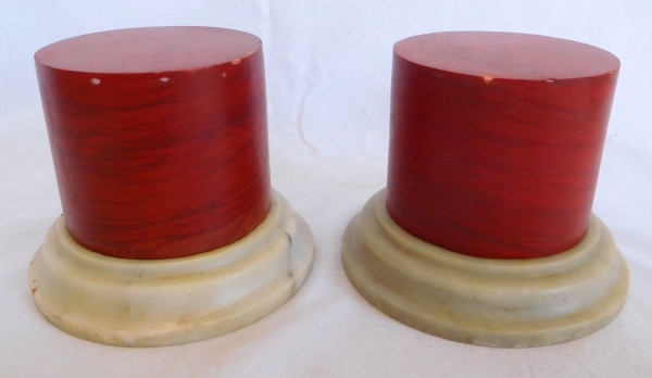Pair of red marble bases, Louis XVI style, 20th century Italian production