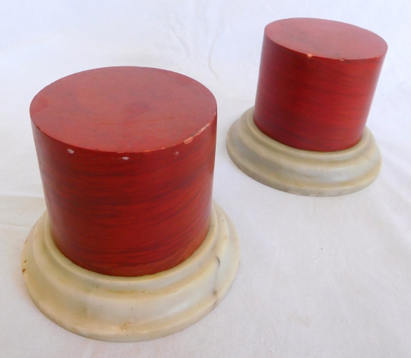 Pair of red marble bases, Louis XVI style, 20th century Italian production