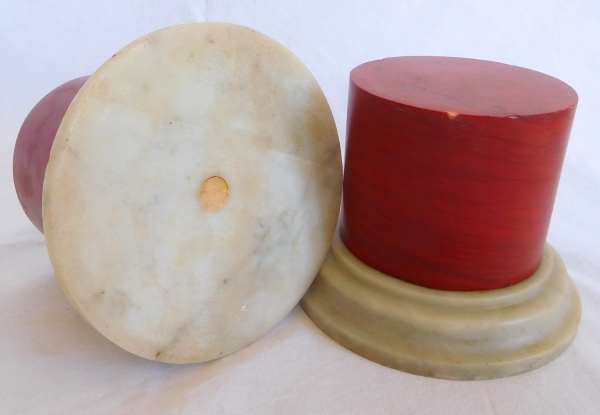 Pair of red marble bases, Louis XVI style, 20th century Italian production