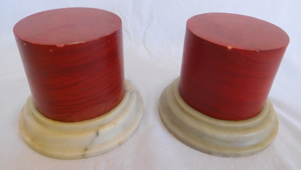 Pair of red marble bases, Louis XVI style, 20th century Italian production