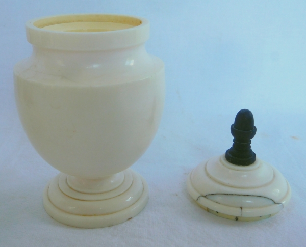 Pair of ivory and ebony vases / urns, early 19th century