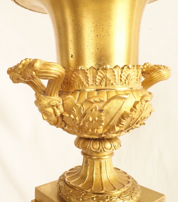 Pair of tall ornamental ormolu vases, mercury gilt, attributed to Thomire