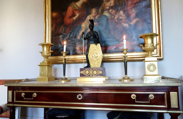 Pair of tall ornamental ormolu vases, mercury gilt, attributed to Thomire