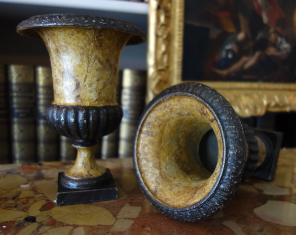 Pair of ornamental cast iron Medicis shaped vases, 19th century