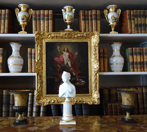 Pair of ornamental cast iron Medicis shaped vases, 19th century
