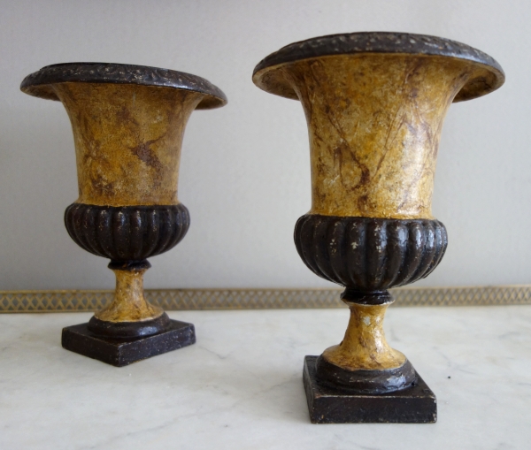Pair of ornamental cast iron Medicis shaped vases, 19th century