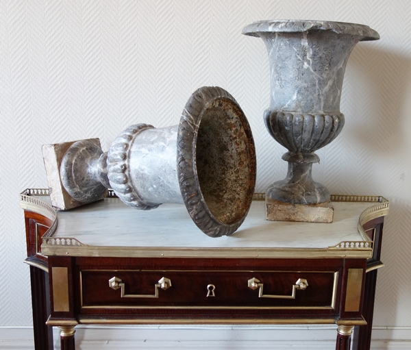 Pair of tall painted cast iron vases, 19th century