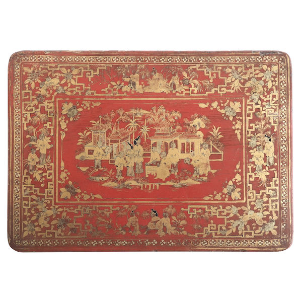 Red lacquered pannel or tray gilt with gold leaf - China - 19th century