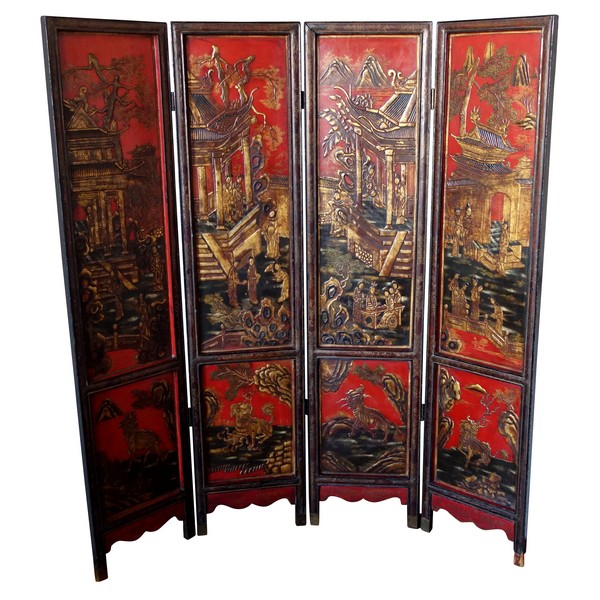 Lacquered wood screen - China, late 19th century