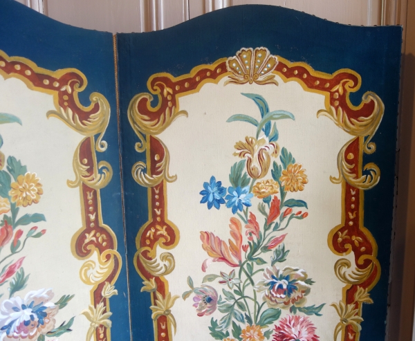 Louis XV style painted canvas screen, Napoleon III production, mid 19th century