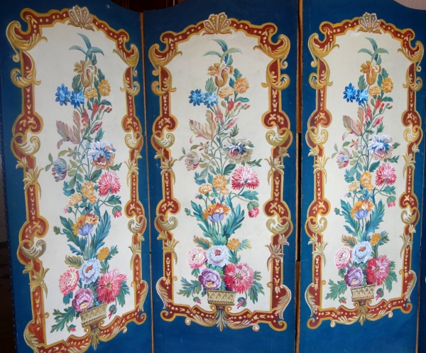 Louis XV style painted canvas screen, Napoleon III production, mid 19th century