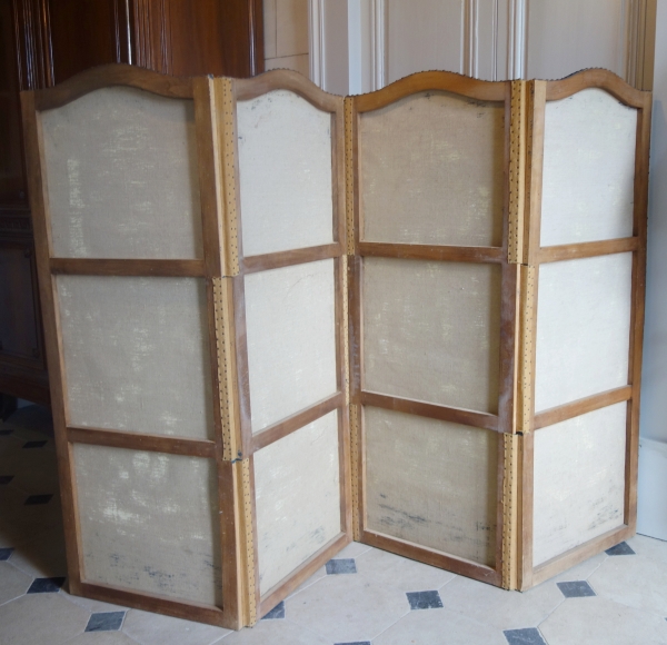 Louis XV style painted canvas screen, Napoleon III production, mid 19th century